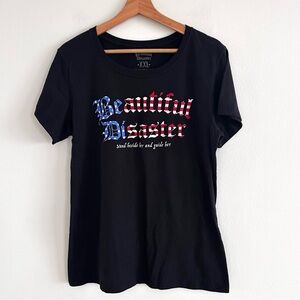 Beautiful disaster patriotic flag design short sleeve black t-shirt XXL